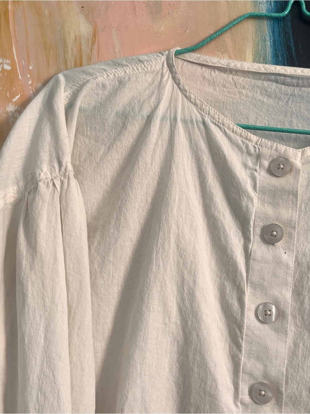 handwoven and handstiched off white muslin top